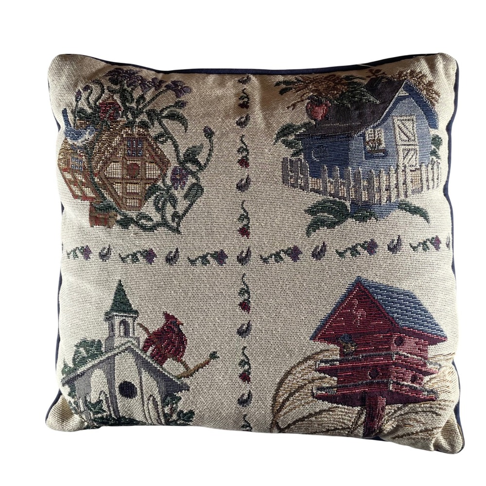 Tapestry Birdhouse Pillow Farmhouse Country Americana‎ Decor Square